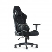 Кресло Barneo K-51 черная ткань серые вставки, газлифт 3кл, реклайнер игровое